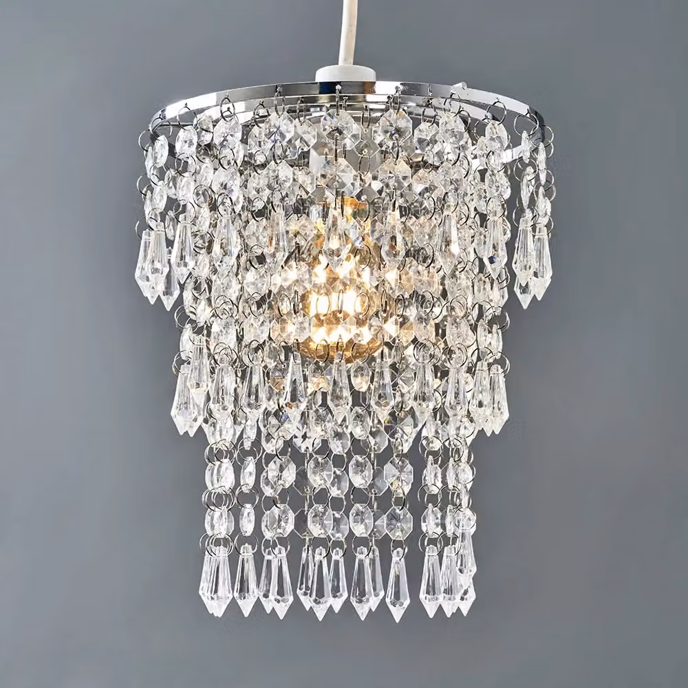 ValueLights Pair of Modern Chrome Ceiling Pendant Lights with Transparent Acrylic Jewel Droplets, Shade Width: 20 cm – 3