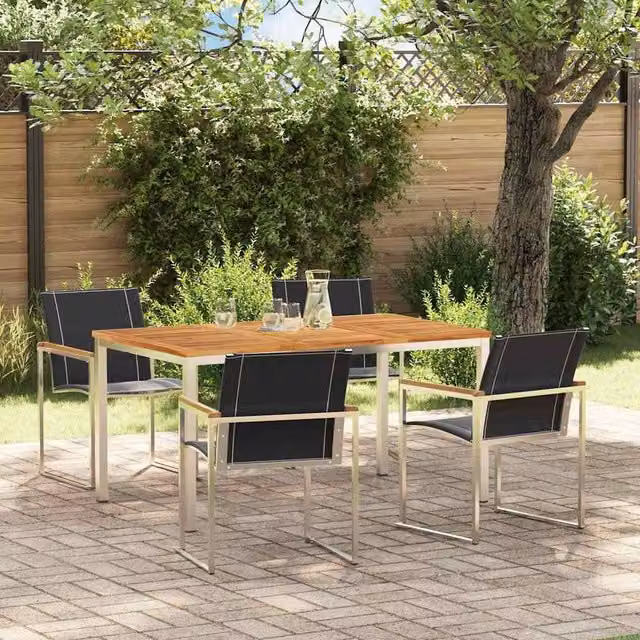 Berkfield Home 5 Piece Modern Garden Dining Set in Brown Solid Acacia Wood
