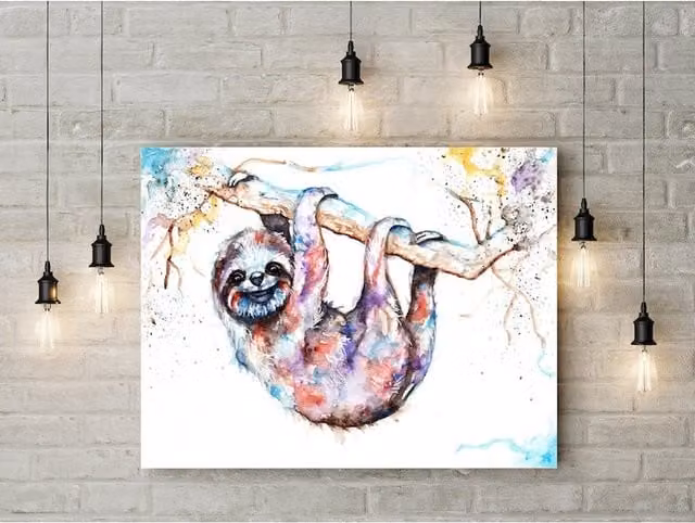 Be Coventry BebesArts Sloth Canvas Wall Art, Multicolour, W: 30.48 cm, H: 20.32 cm, D: 20.32 cm