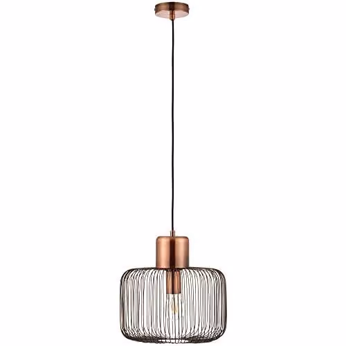Endon Nicola Industrial Dimmable Pendant Light in Copper and Brown Metal and Wood, Height Adjustable: 130 cm