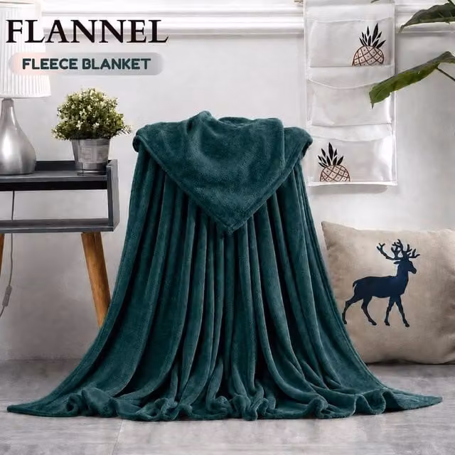 Grace Luxury Ultrasoft Flannel Fleece Blanket Throw in Green, W: 150 cm, D: 200 cm – 1