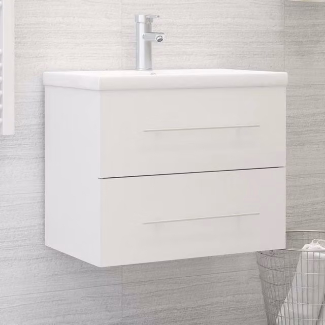 Berkfield Home Modern White Bathroom Sink Cabinet with Ceramic Basin and MDF Construction