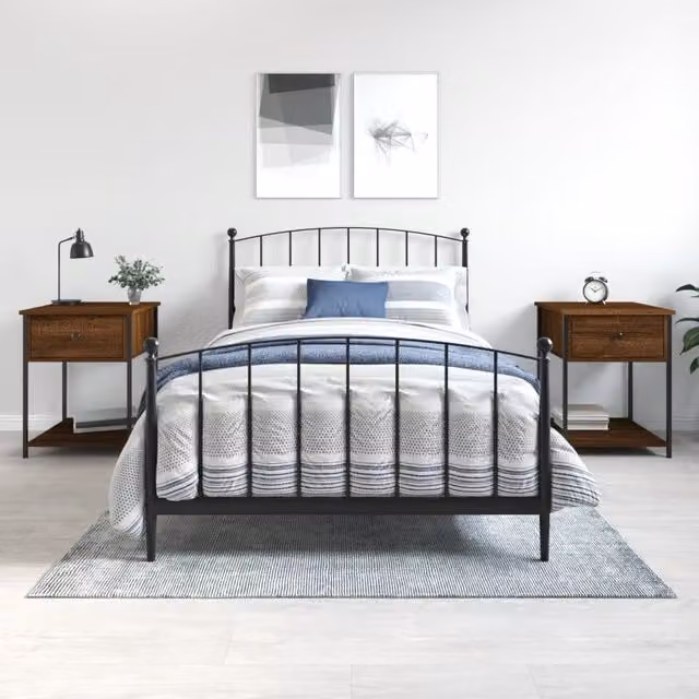 Berkfield Home Set of 2 Bedside Tables in Brown Oak, W/D/H: 44 x 45 x 58 cm – 1