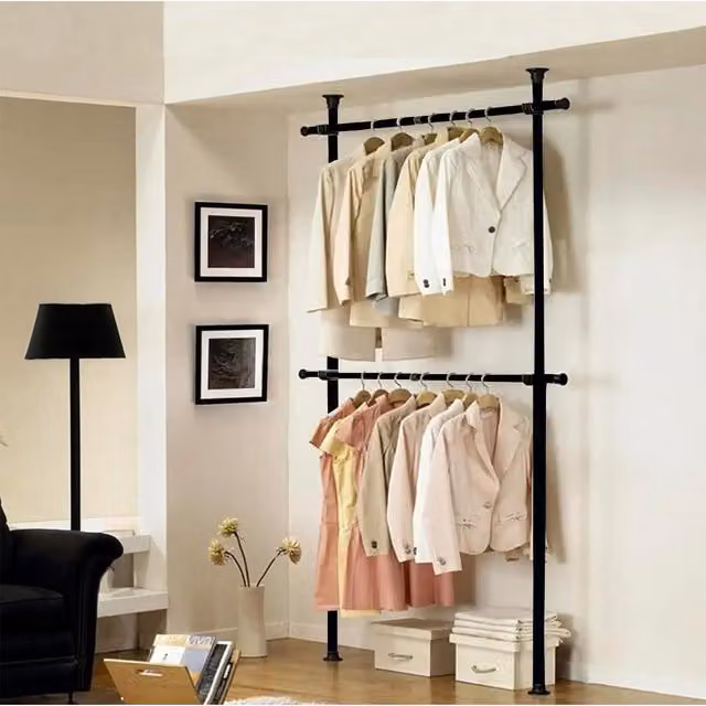 House of Home Telescopic Clothes Rail Black Metal Wardrobe Organiser and Hanging Clothing Rack – 1