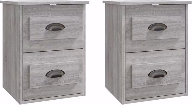 Berkfield Home Wall-mounted Bedside Cabinets, 2 Pack, Grey Sonoma, W: 41.5 cm, D: 36 cm, H: 53 cm