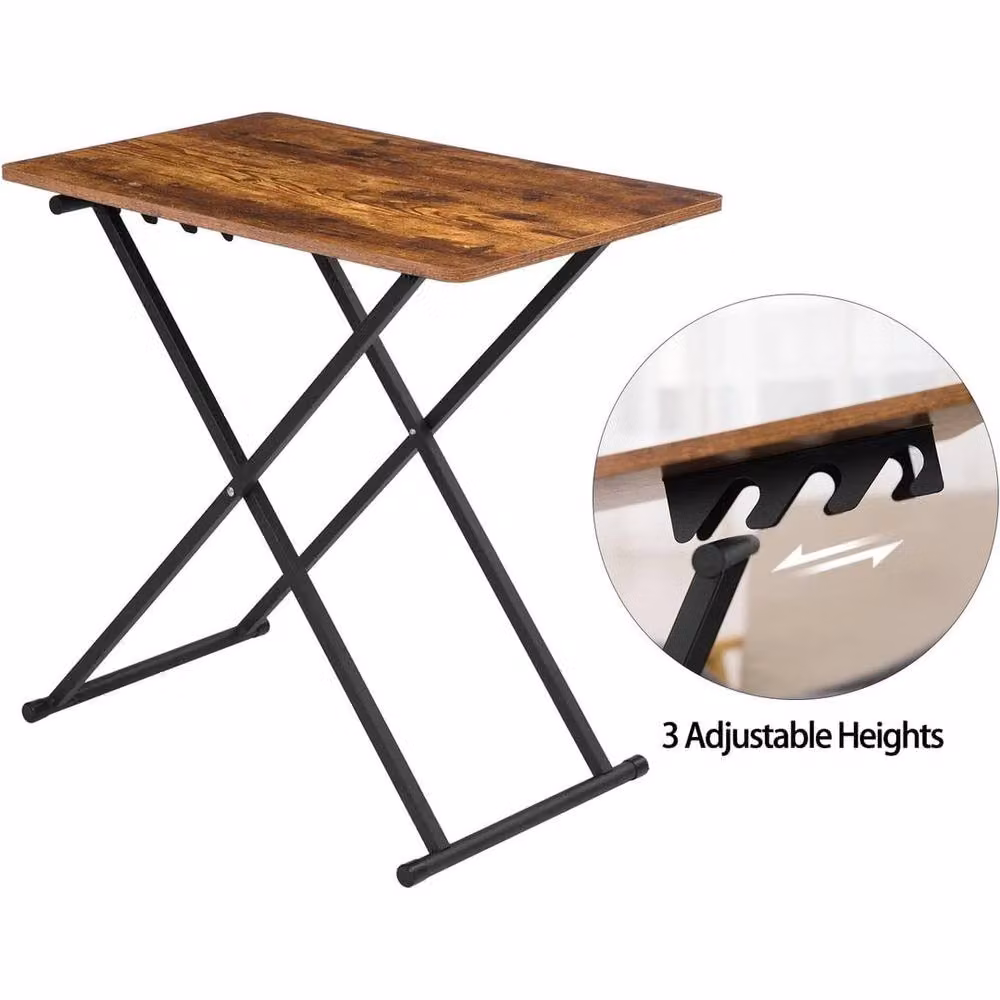 EONLION Height Adjustable Folding TV Tray Side Table in Brown with Rectangular MDF Top and Metal X-Frame, W/D/H: 60 x 40 x 40 cm – 4