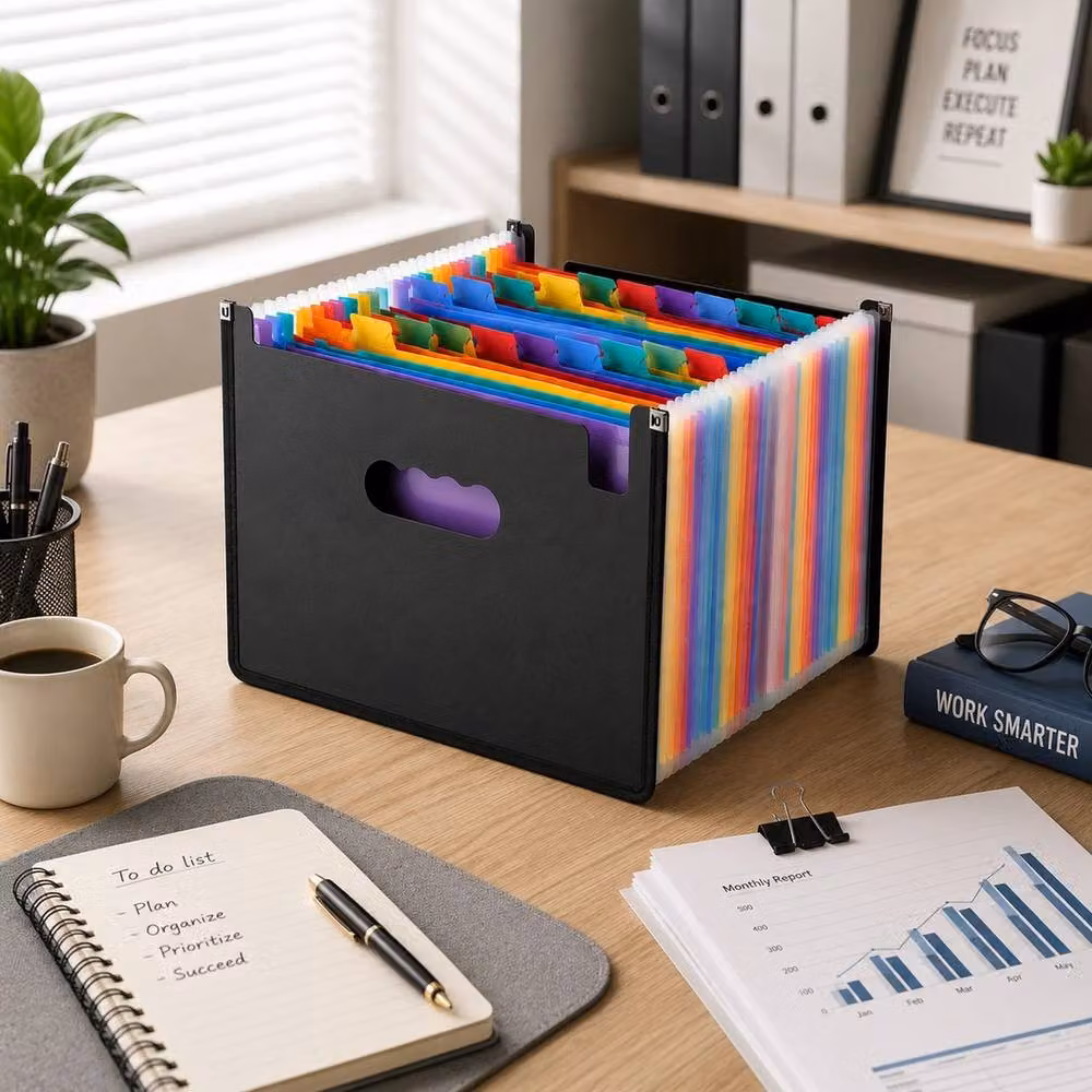 VOGREX 26-Pocket Multicolour A4 Expanding Document Folder in Black – 3