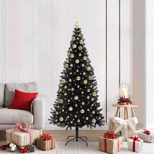 Berkfield Home Black PVC Christmas Tree with 300 LEDs and Stand, Height: 180 cm – 1