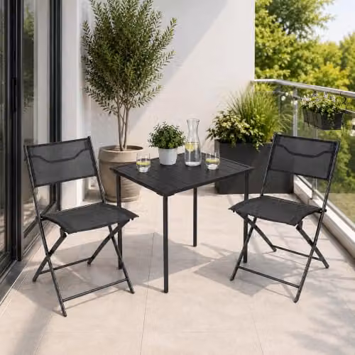 VCM Sumila 3-Piece Bistro Set in Black with Folding Table and Two Chairs – 4