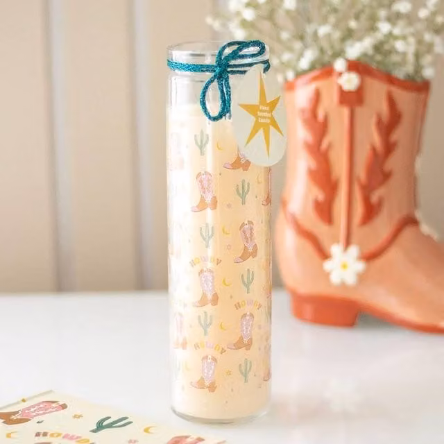 Uniqueful Howdy Cowboy Boot Print Floral Multicolour Taper Candle, 1 Pack – 1