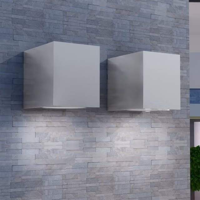 Berkfield Home Cube Outdoor Wall Lights, 2 Pack, Silver Aluminium and Glass, IP44 Downlight