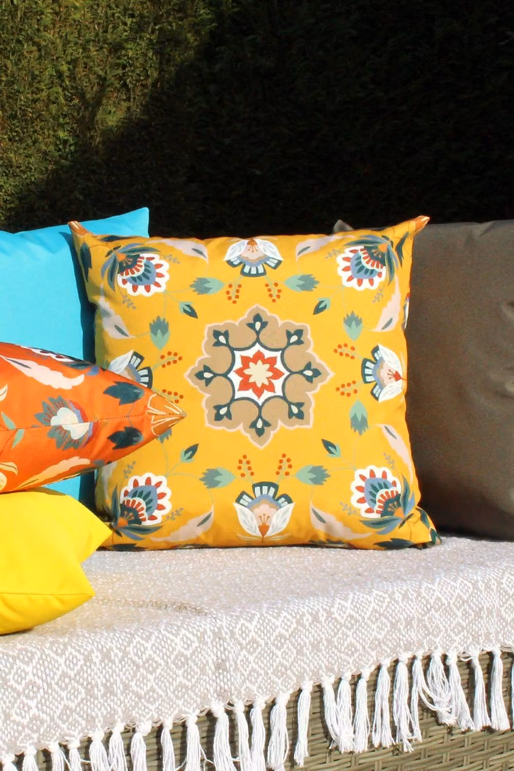 Furn Folk Flora Floral Outdoor Decorative Cushion, Yellow, W/D/H: 43 x 43 x 43 cm – 5