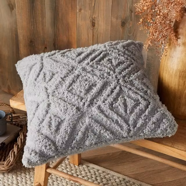 Fusion Grey Fleece and Sherpa Filled Square Cushion W/D/H: 43 x 43 x 43 cm