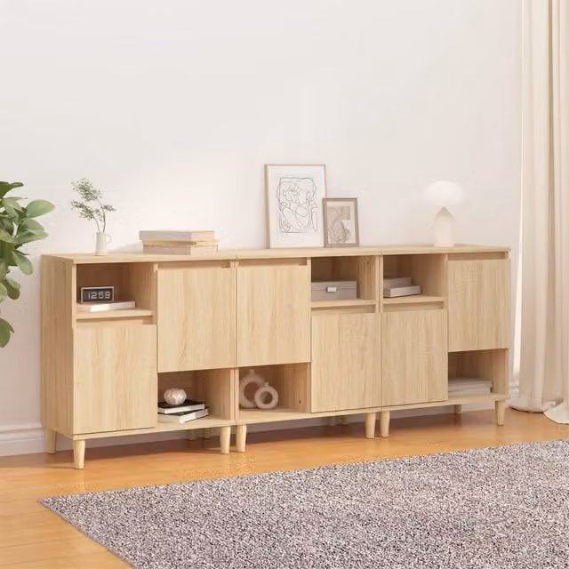 Berkfield Home Set of 3 Sonoma Oak Sideboards in Brown, W/D/H: 60 x 35 x 70 cm