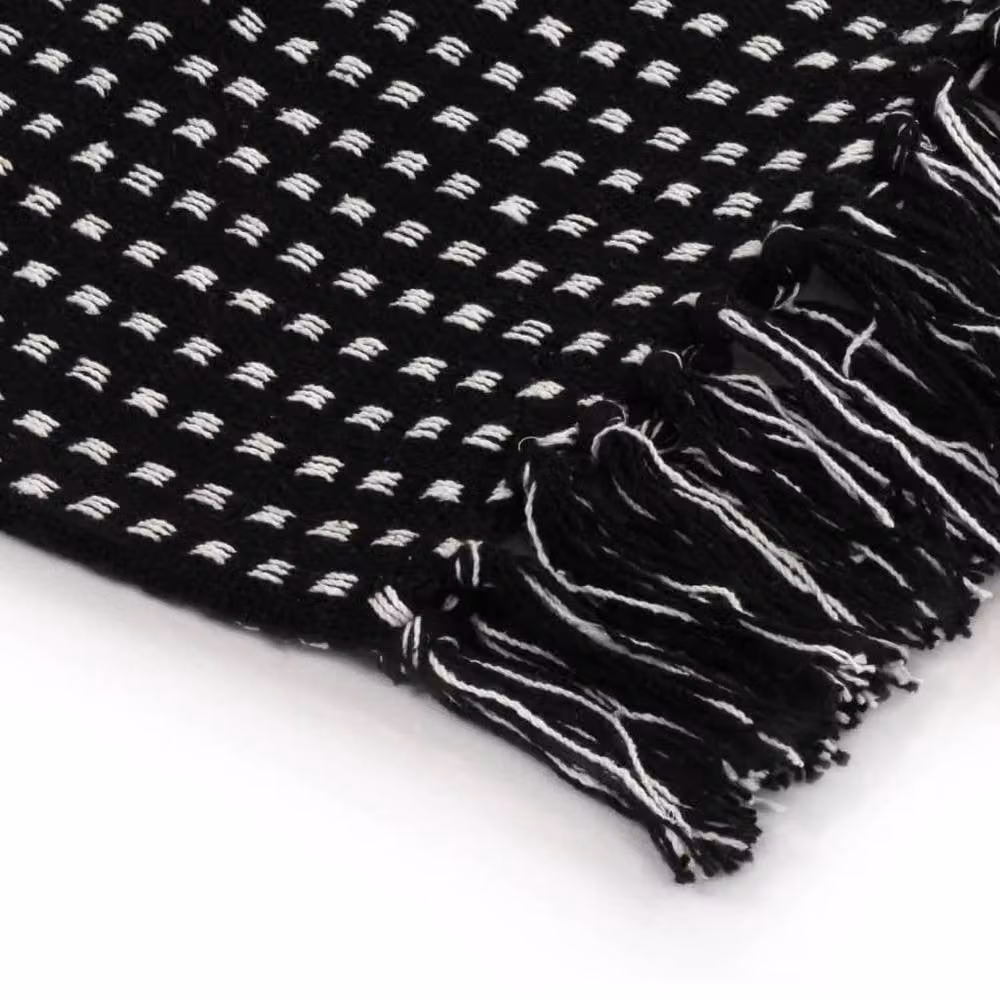 Berkfield Home Cotton Throw Squares in Black, W: 125 cm, D: 150 cm – 4