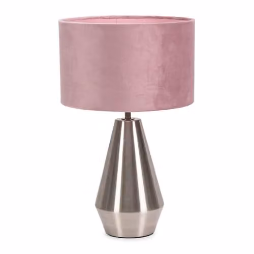 ValueLights Silver Metal Touch Dimmer Table Lamp with Blush Pink Velvet Shade