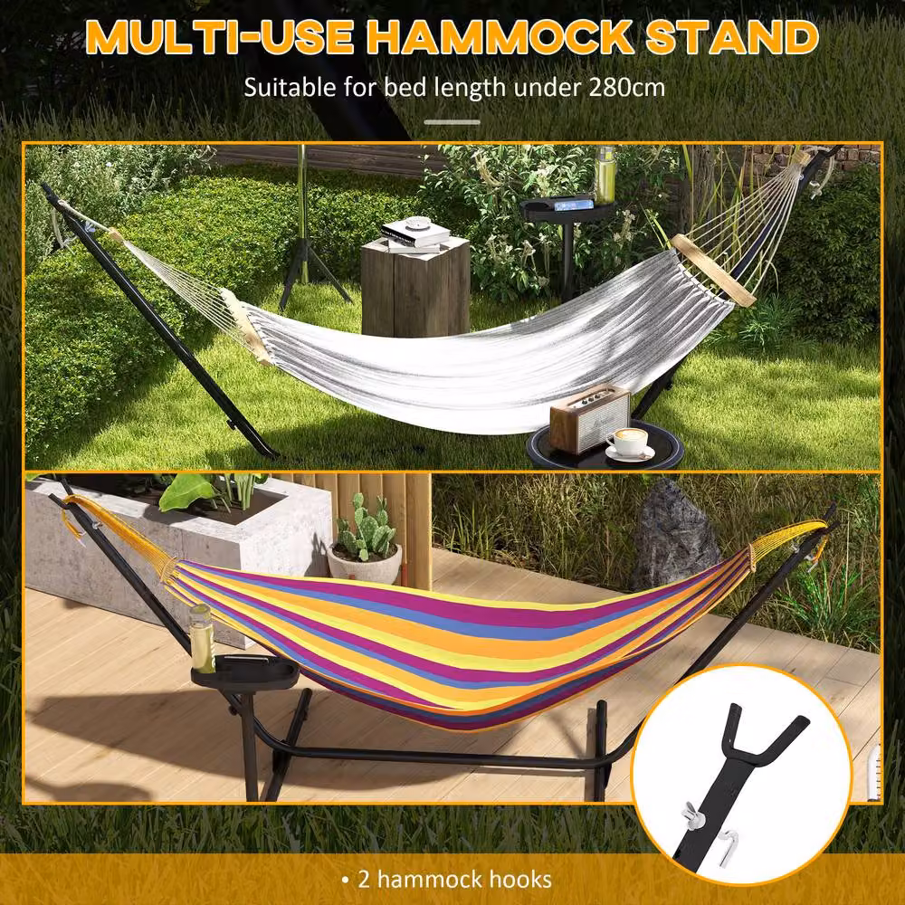 OUTSUNNY Hammock Stand with Side Tray and Steel Frame, Black – 4