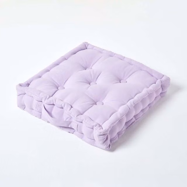 Homescapes Cotton Floor Cushion in Purple, Height: 10 cm