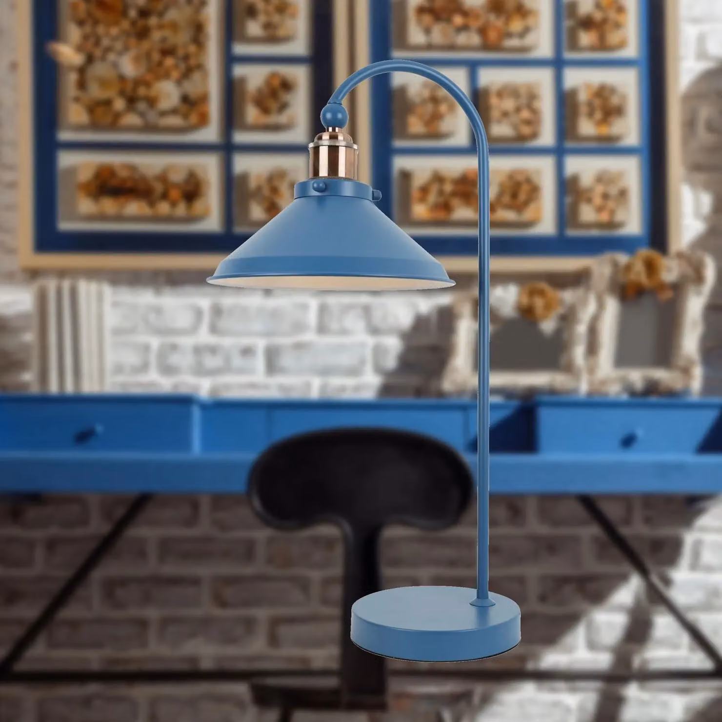First Choice Lighting Maxwell Mirage Blue and Brushed Copper Metal Task Table Lamp – 2