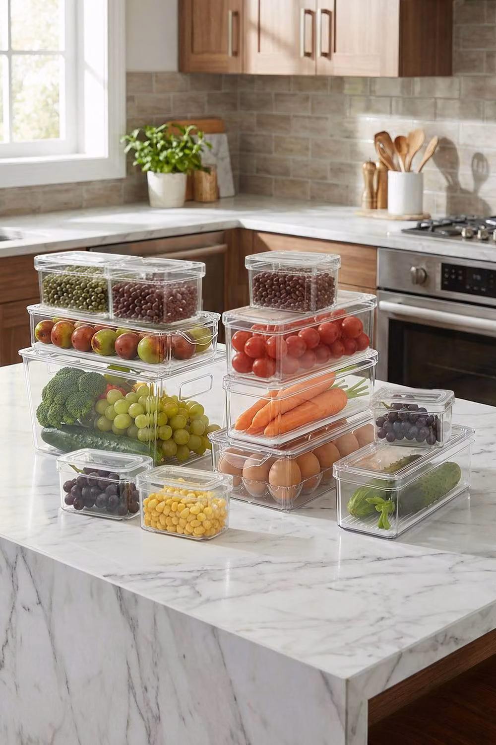 Living and Home Set of 12 Stackable Transparent Fridge Organiser Storage Boxes and Egg Baskets – 3