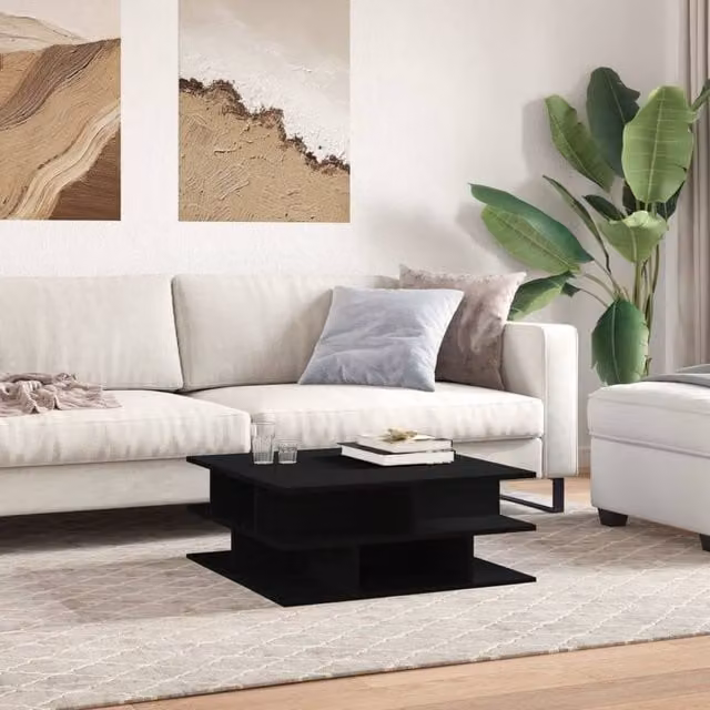 Berkfield Home Modern Black Square Coffee Table in Matt Engineered Wood W/D/H: 70 x 70 x 29 cm – 1