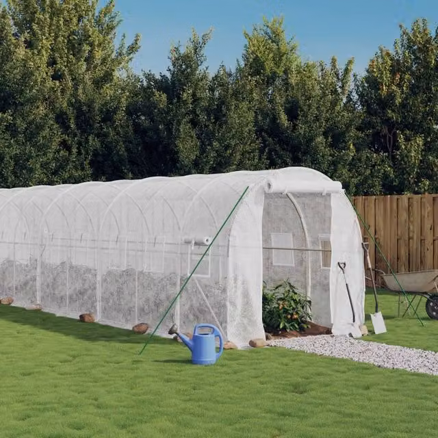 Berkfield Home Steel Frame Greenhouse in White, W/D/H: 8 x 2 x 2 m