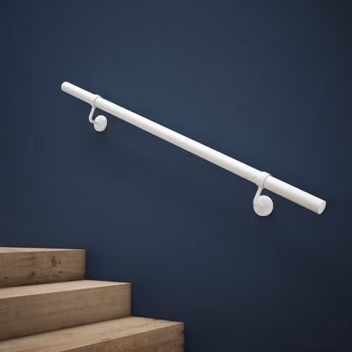 Rothley Matt White Steel Round Stair Hand Rail Kit, 120 cm