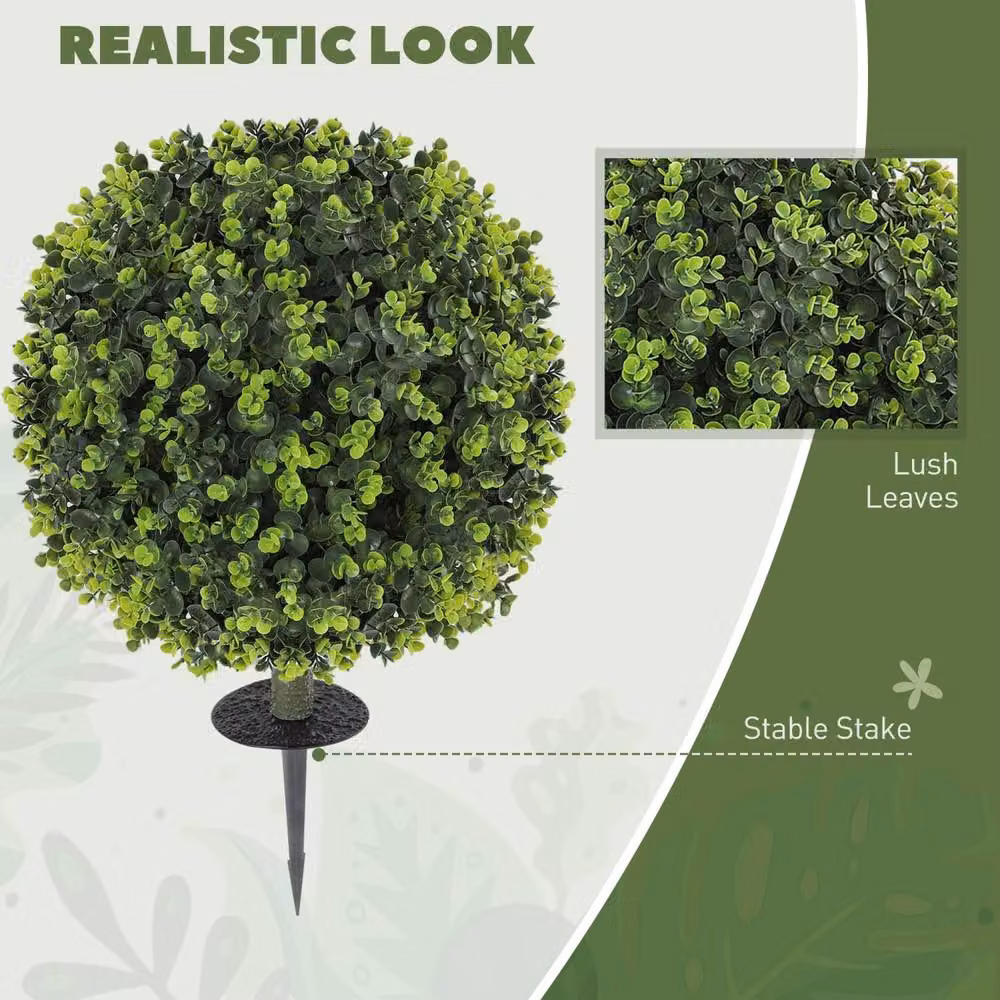 Wyld Haus Set of 2 Green Artificial Boxwood Topiary Balls with Ground Stakes, Diameter: 40 cm – 5