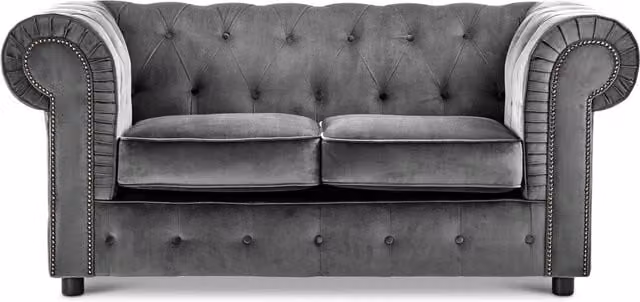 Furnishings For Less UK Ashbourne Chesterfield 2 Seater Velvet Fabric Sofa in Grey W/D/H: 170 x 86 x 73 cm – 1
