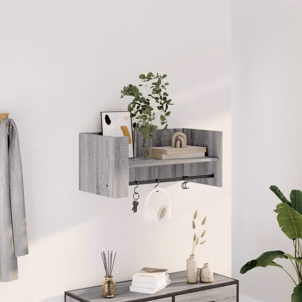 Berkfield Home Wall Mounted Shelf in Grey Sonoma, W: 70.5 cm, D: 35 cm, H: 30.5 cm – 2
