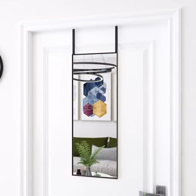 Berkfield Home Black Rectangular Hanging Door Mirror with Glass and Metal Frame W: 30 cm, H: 80 cm