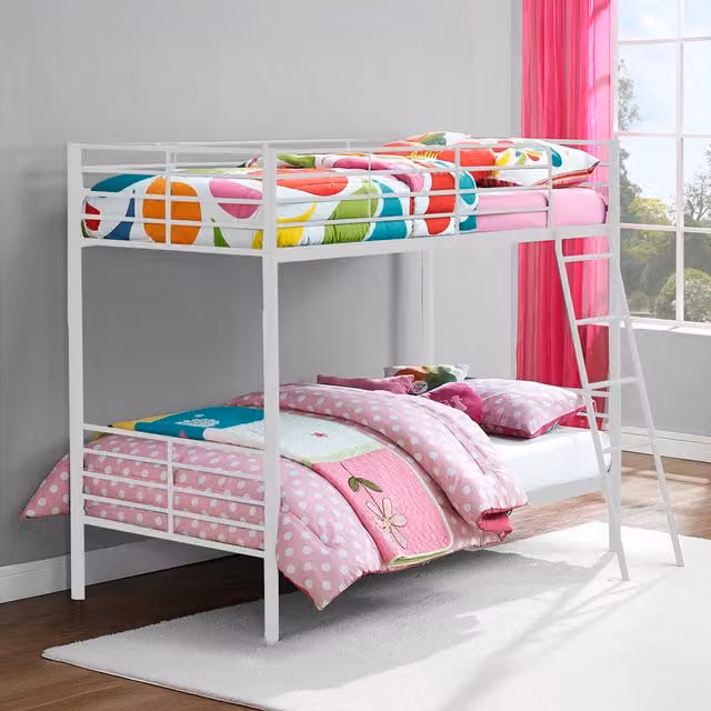 Dorel Modern Metal Convertible Bunk Bed for Children in White