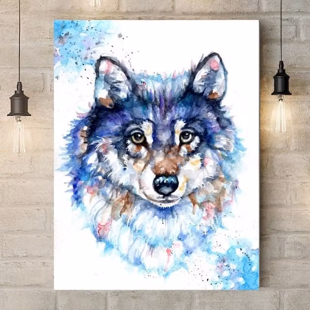 Be Coventry Art Ltd Wolf Watercolor Canvas Print, Blue, 46 cm