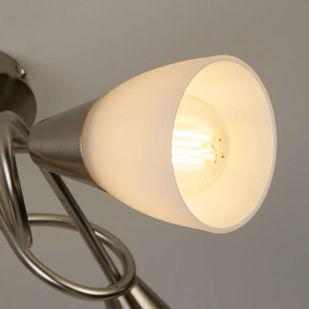 Lighting Collection Swirl-Arm 3-Light Ceiling Fitting with Silver Metal and White Glass Cone Shades – 3