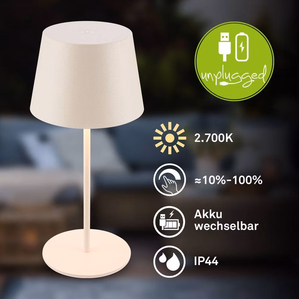 Briloner Rechargeable LED Table Lamp, Dimmable Touch Light in White – 2