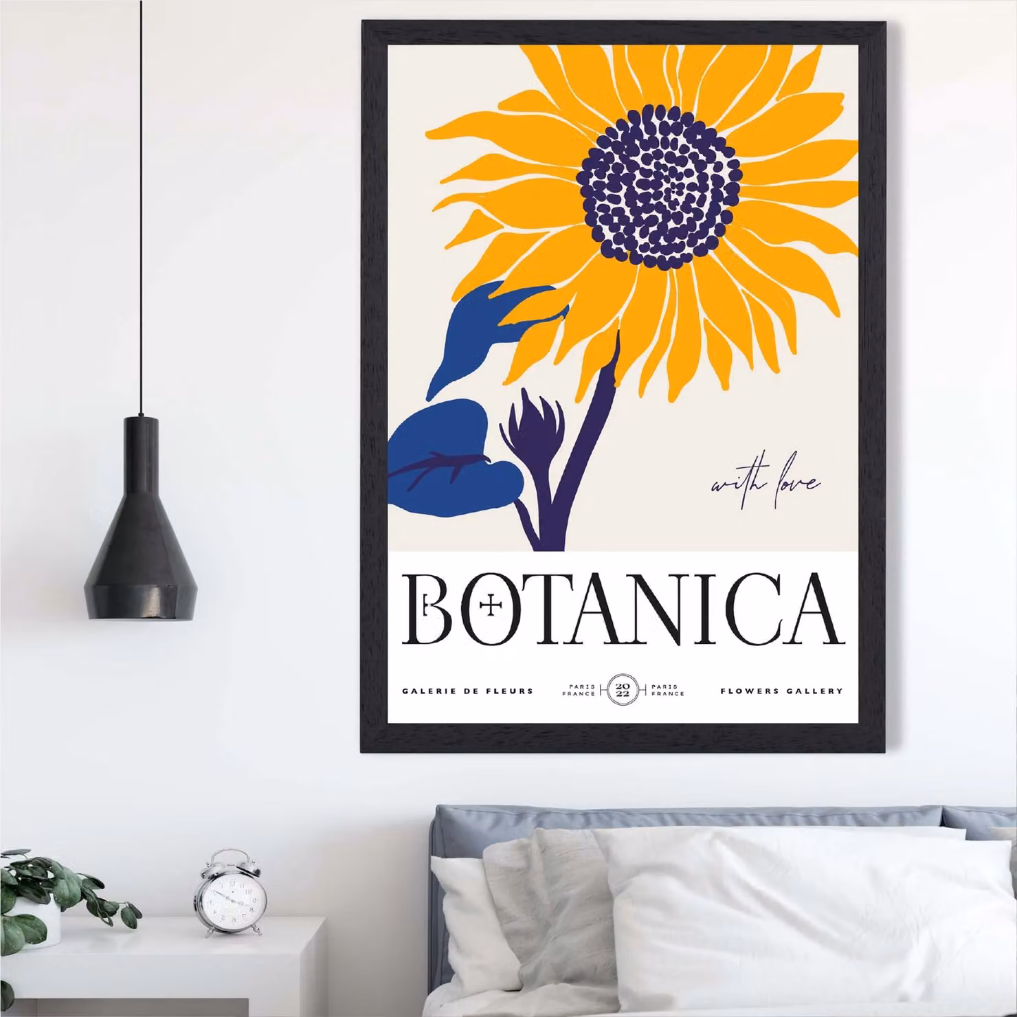 ARTZE Blue and Yellow Sunflower Flower Market Exhibition Framed Print, A3, Black Frame – 2