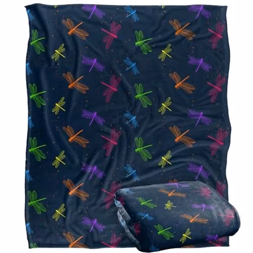 JQ Licensing James Piazza Neon Dragonflies Pattern Super Soft Fleece Throw Blanket, Multicolour, W/D/H: 152 x 127 cm – 1