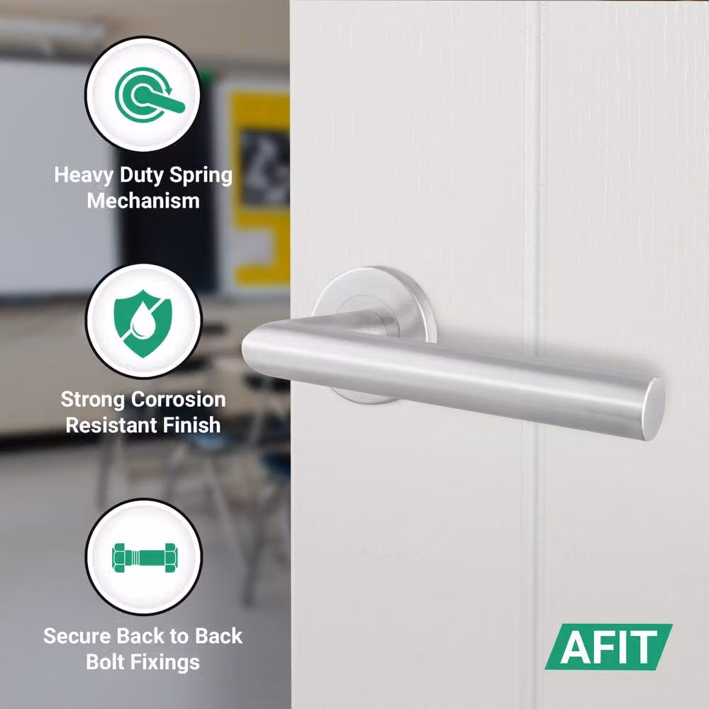 AFIT Silver Satin Lever on Rose Door Handles Latch and Hinge Kit in Brushed Stainless Steel – 2