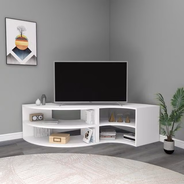 Destina Home Multifunctional Corner TV Stand and Bookshelf in White – 1