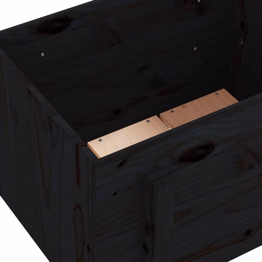 Berkfield Home Black Solid Wood Pine Garden Planter Tub W: 62 cm, D: 50 cm, H: 57 cm – 5
