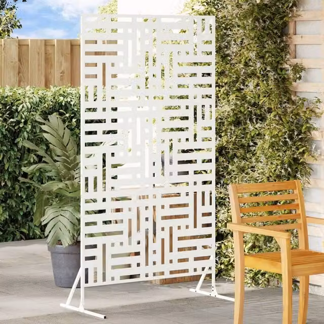 Berkfield Home White Powder-Coated Steel Rectangular Privacy Screen W/D/H: 100 x 50 x 180 cm