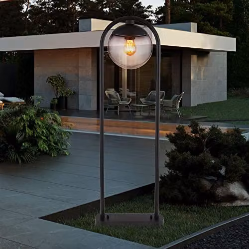 Netlighting Michael Outdoor Bollard Floor Lamp in Black with Smoke Glass Sphere, IP44, 1x E27, W/D/H: 20 x 20 x 100 cm – 2