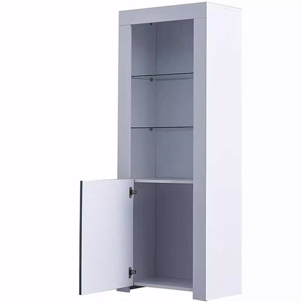 Dprodo Modern High Gloss Tall Display Cabinet in White with Glass Doors and LED Lighting – 3