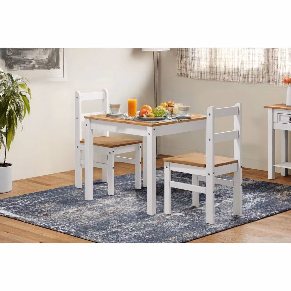 FORGEVIO White Rustic Pine Dining Table and 2 Chairs Set – 1