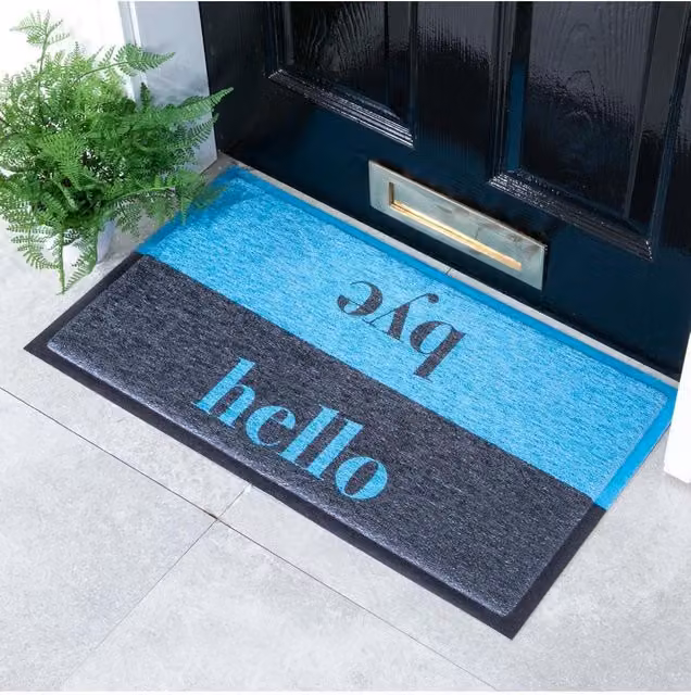 Artsy Mats Blue Hello Bye Doormat, W: 70 cm, D: 40 cm