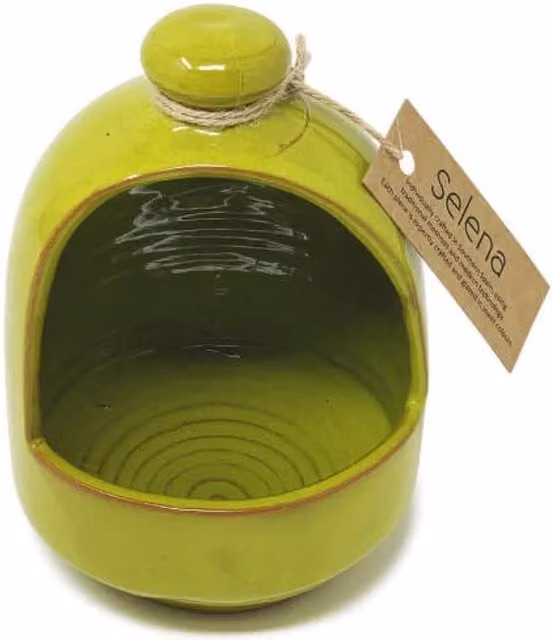 Verano Spanish Ceramics Selena Glazed Hand Dipped Salt Pig in Lime Green, Height: 11 cm