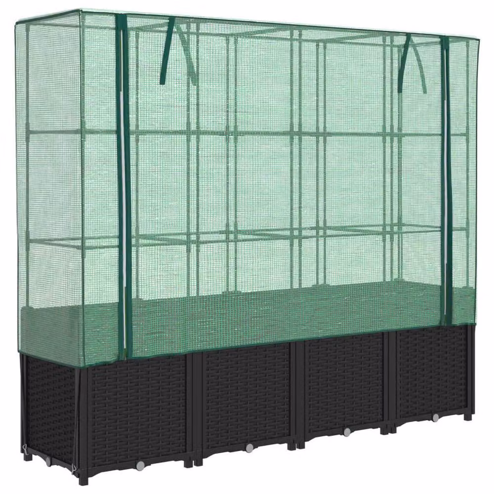 Berkfield Home Raised Bed with Greenhouse Cover in Black Rattan Look, W: 160 cm, D: 40 cm, H: 153 cm – 2