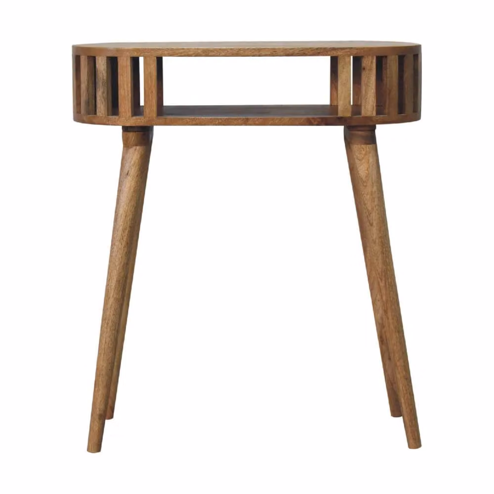 Wyld Haus Kailua Mango Wood Console Table with Open Shelf in Brown Oak Finish – 2