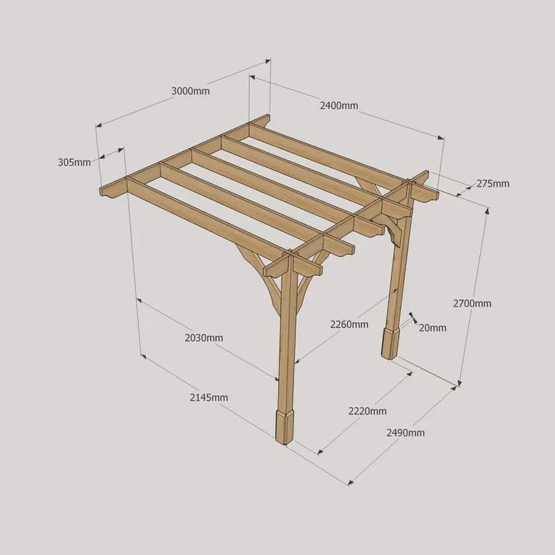 Rutland County Garden Furniture Ltd Wall Mounted Premium Lean-to Pergola in Brown and Green Wood, W: 300 cm, D: 240 cm, H: 270 cm – 5