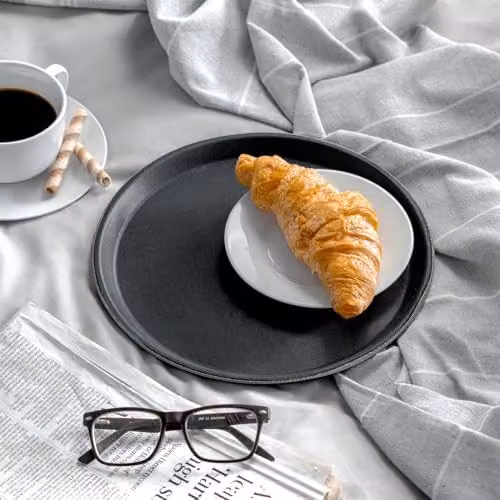 Argon Tableware Black Round Non-Slip Rubberised Serving Tray, Diameter: 28 cm – 6